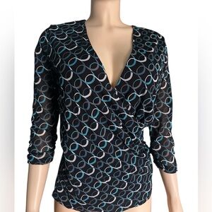 Worthington Black and Blue Geometric Patterned Women’s Blouse